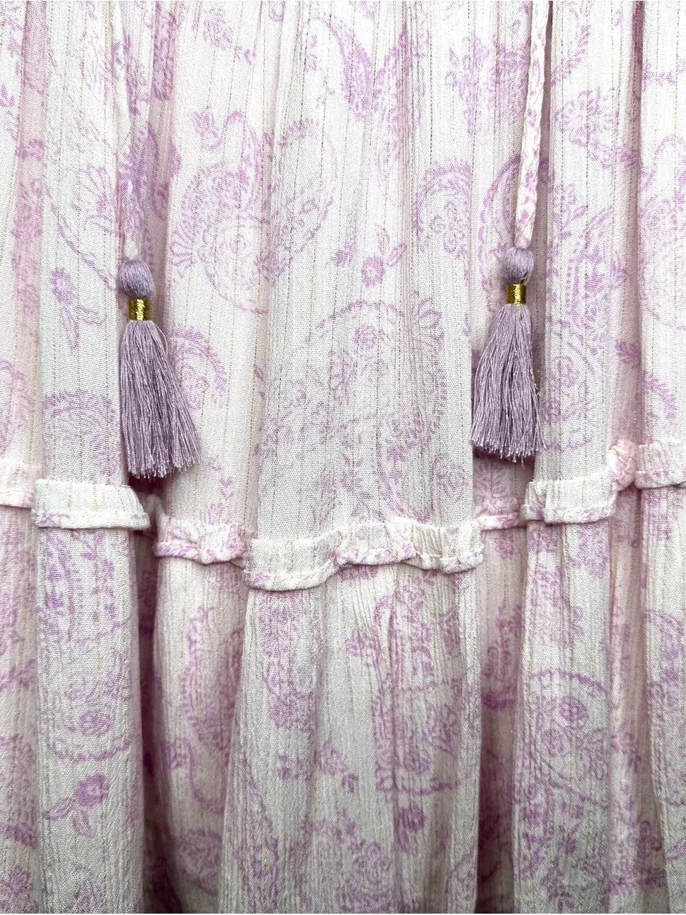 House of Harlow 1960 Boho Paisley Smocked Mini Dress S Lilac Puff Sleeve - Picture 5 of 14